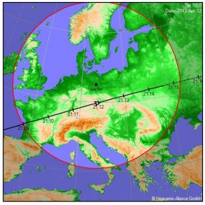Groundtrack und Sichtbarkeitstabelle ISS-Überflug von Heavens Above